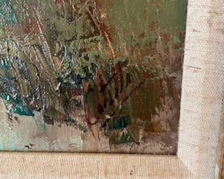 Gold Tone Framed Riverside Cottage Oil Painting Signed Cotitta