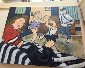 1992 Family Scene Acrylic Painting on Canvas by Leora Platte