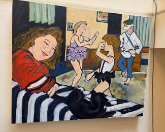 1992 Family Scene Acrylic Painting on Canvas by Leora Platte