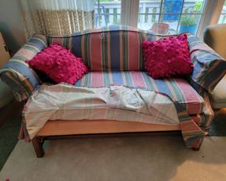 Slipcover has extra material available for this loveseat
