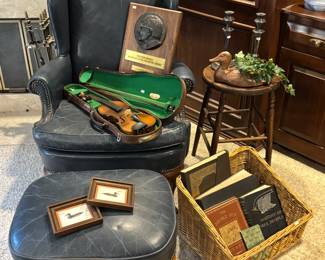 Books, Basket, Wall Art, Violin, Duck Planter, Candle Holders