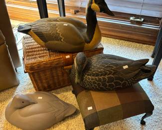 Basket, Padded Plaid Foot Rest, Duck Decoys