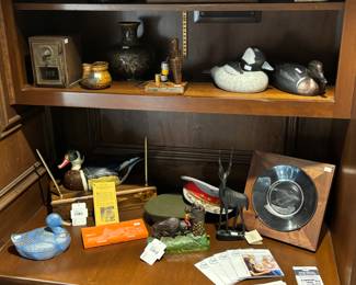 Duck Figurines, Mail Organizer, Wood Duck Box, Cast Iron Bison Bank