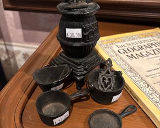 Miniature Cast Iron Potbelly Stove Set