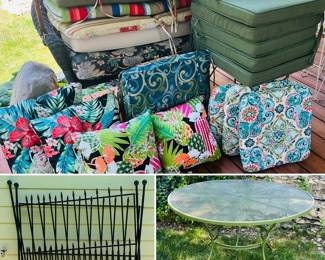 Wrought iron patio table, metal gates 