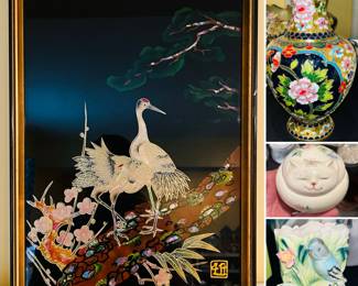 Vintage Japanese art, Vintage Takahashi Cat Trinket Box, vintage ceramic planter 