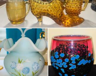 Vintage amber hobnail glass, vintage Fenton vase 