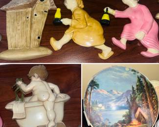 Vintage 1970 Sexton bathroom wall decor, Vintage Arnels Race to the Outhouse Ceramic Wall Plaques, vintage bubble glass wall hanger  