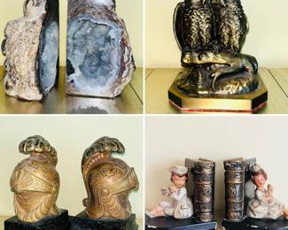 Vintage geode bookends, vintage brass owl bookend 