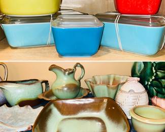 Vintage Pyrex primary colors, refrigerator dishes, vintage Frankoma