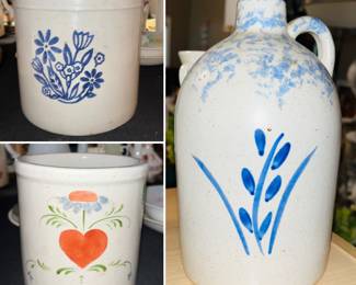 Vintage Crock USA Blue Flowers French Country, Vintage RRP Co Roseville Crock, Robinson Ransbottom Roseville Ohio RRP Blue Wheat Spongeware