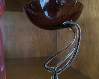 Postmodern Jozefina Krosno Art Glass Jelly Fish Pedestal Bowl