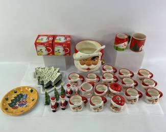 Ceramic Santa Head Punch Bowl Set & More