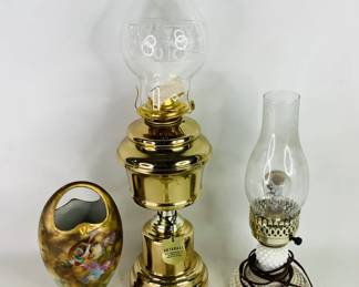 New Oil Lamp, Vintage Milk Glass Hurricane Lamp and more