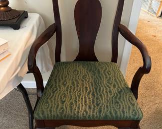 Pair of Queen Anne armchairs with mismatched fabric