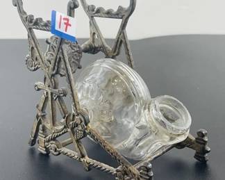 Antique Glass / Metal Snail Ink Well on Hinge