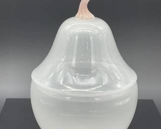 Translucent Milk Art Glass White/Pink Pear