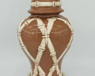 Large Ceramic Signed Bamboo Ginger Jar