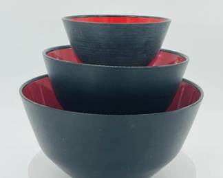 Mid-Century Black (red inside) Plastic Nesting Bowls - Sigvard