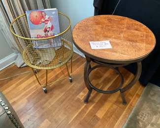 Unique basket on wheels and a side table