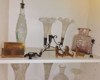 candle holder plus bottles and misc