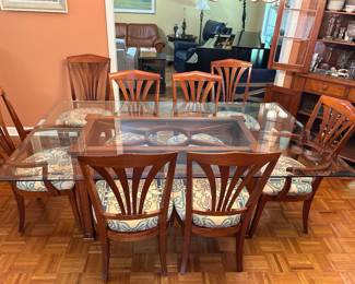 Ethan Allen Glass top dining table with 8 chairs