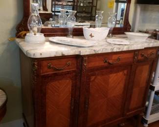 FRENCH LOUIS XVI STYLE BUFFET WTH MARBLE TOP AND MIRROR
