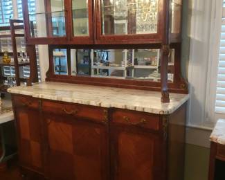 FRENCH LOUIS XVI STYLE SIDEBOARD CHINA CABINET WITH MARBLE TOP