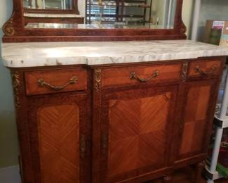 FRENCH LOUIS XVI STYLE BUFFET WITH MARBLE TOP AND MIRROR