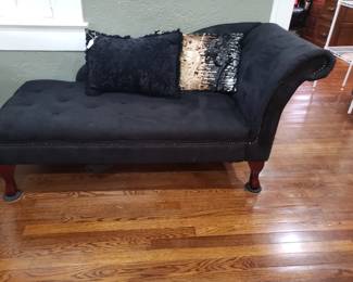 BLACK VELVET CHAISE LOUNGE AND DECORATIVE PILLOWS