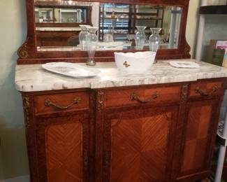 FRENCH LOUIS XVI STYLE BUFFET WITH MARBLE TOP AND MIRROR