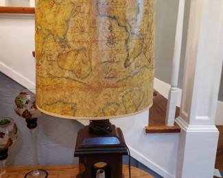PAIR OF MCM WOODEN LAMPS WITH ATLAS SHADES