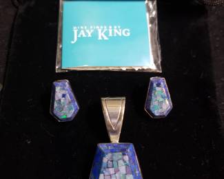 JAY KING, MINE FINDS, STERLING SILVER AND LAPIZ PENDANT AND EARRINGS