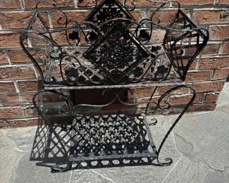 Antique Wrought Iron Two Tier Standing Planter basket