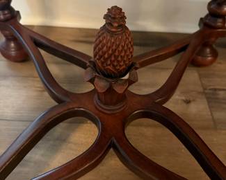 Carved Mahogany Side table with drawer, and barley twist legs attributed to Theodore Alexander