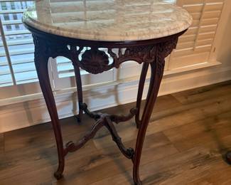 Antique Rococo style Carved Wood and Marble Side Table