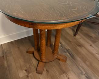 Tiger Oak Antique Table with glass top