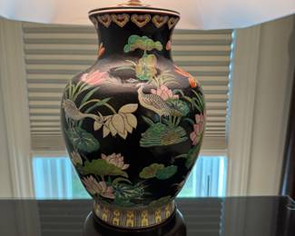 Pr. Asian waterlily table lamps