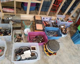Various toolboxes, socket wrenches, wrenches, hammers, etc