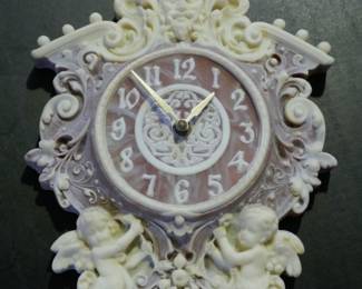 Incolay Stone Cherub Hanging Clock Rose Cream Tones