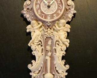 Incolay Stone Cherub Hanging Clock Rose Cream Tones