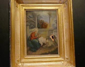 Gorgeous Antique Frame and damage picture of Mary, Jesus and 3 Wise Men