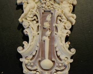Incolay Stone Cherub Hanging Clock Rose Cream Tones