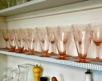 Vintage Pink Depression Glass Footed Parfait Glasses & Wine Glasses