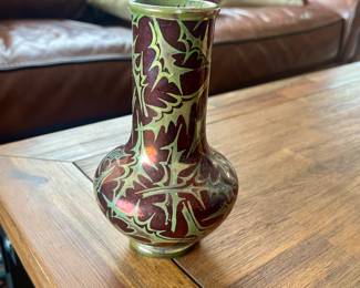 Lustreware vase, characterized by its iridescent, metallic sheen.