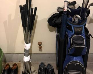 Golf Shoes • Vintage Walter Hagen Haig Golf Club Set • Golf Bag w/ Titleist Irons