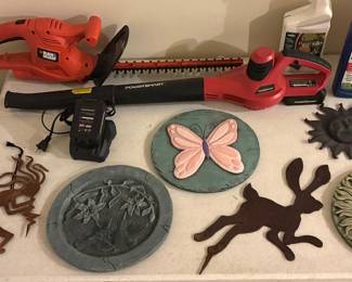 Electric Black & Decker Hedge Clippers • Cordless Power Sport Leaf Blower • Garden Art