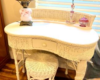 Wicker vanity desk/ writers desk with stool