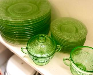 green vintage glassware
