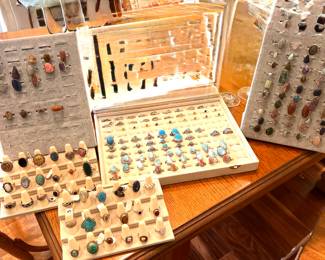 Assorted Sterling rings with gemstones, turquoise , amethyst, tiger eye, garnet, opal, birthstones